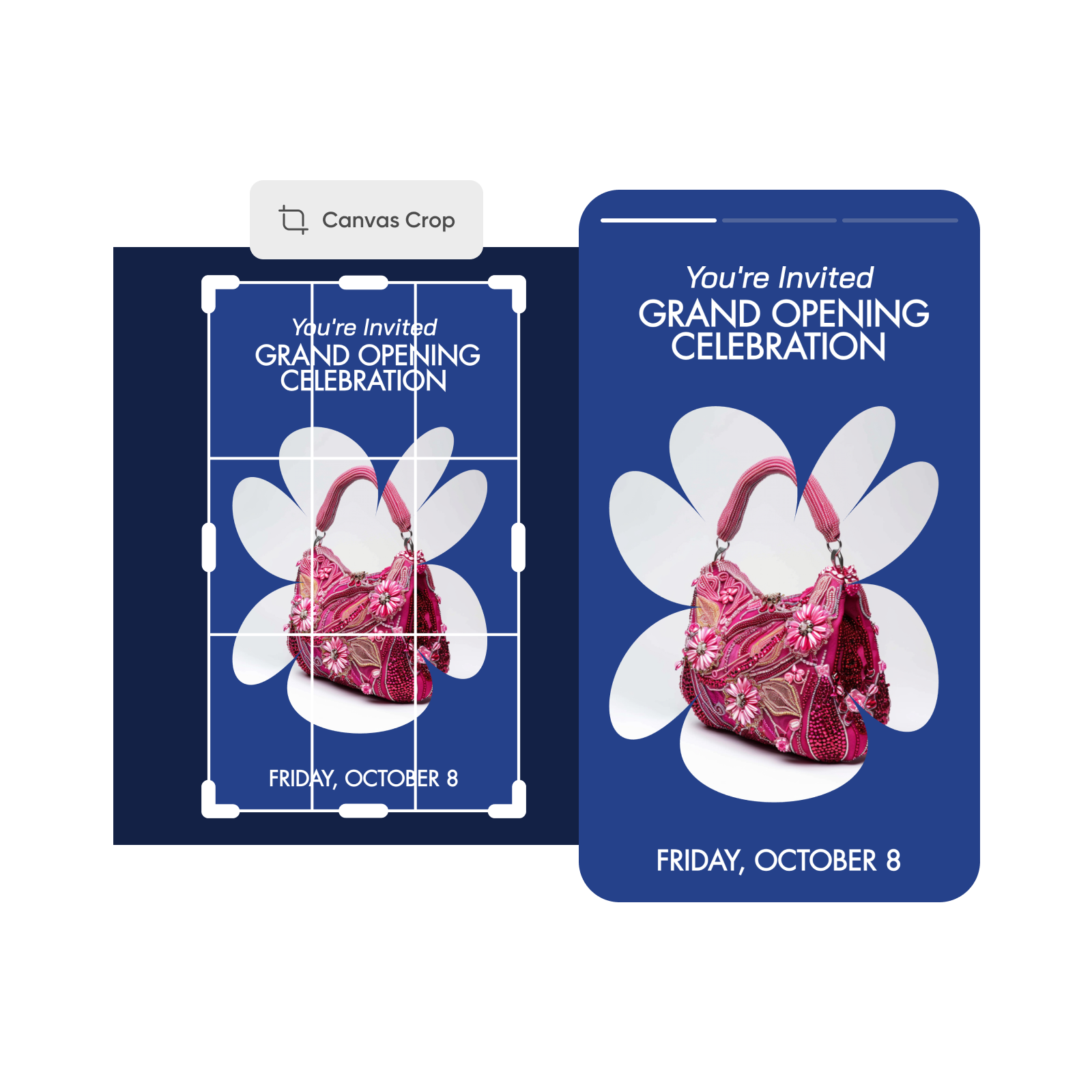 En visuell visning av Picsarts fotoredigeringsverktyg för dukbeskärning.