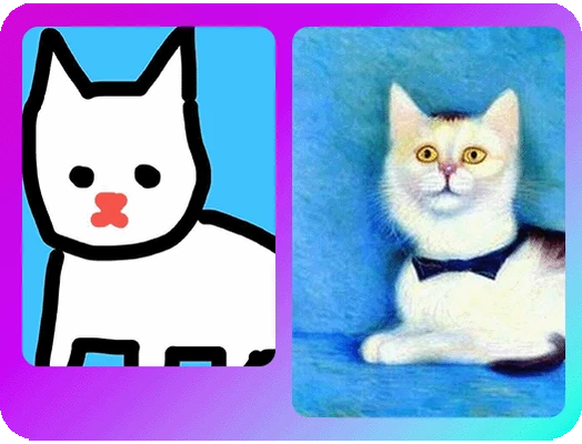 sketch of a cat transformed into digital artwork