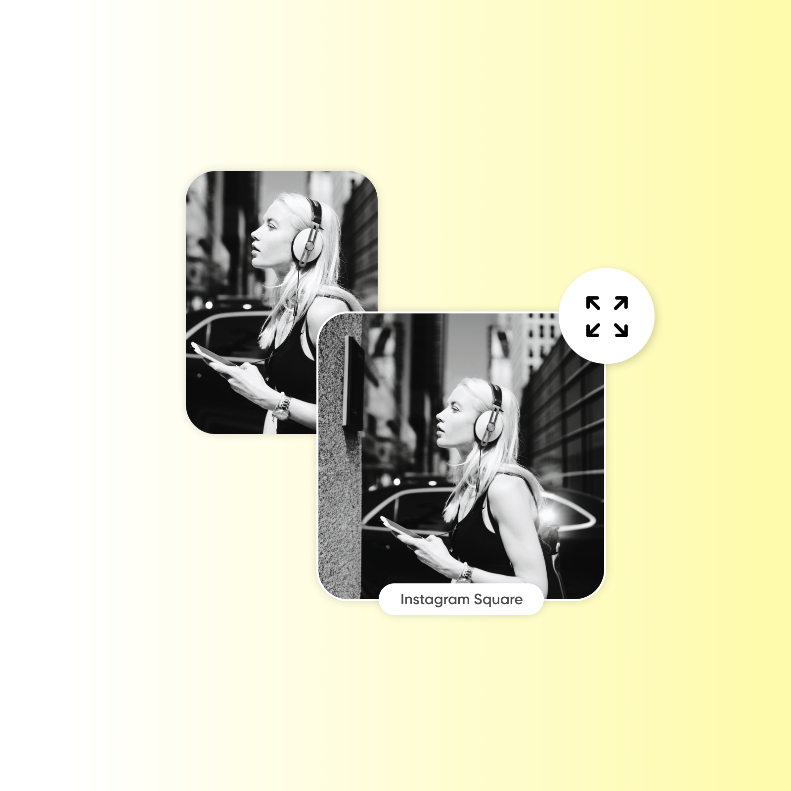 black and white photo of a girl with headphones