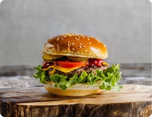 burger on a wood