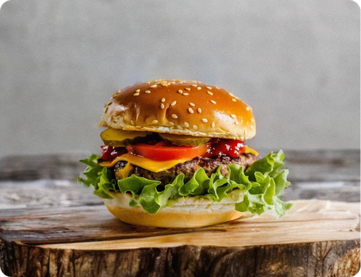 burger on a wood