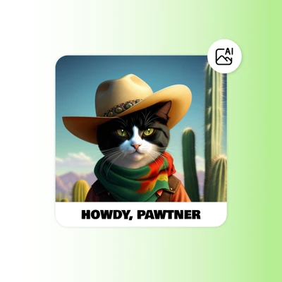 a meme with a cat in a cowboy hat and text that reads "howdy, pawtner"