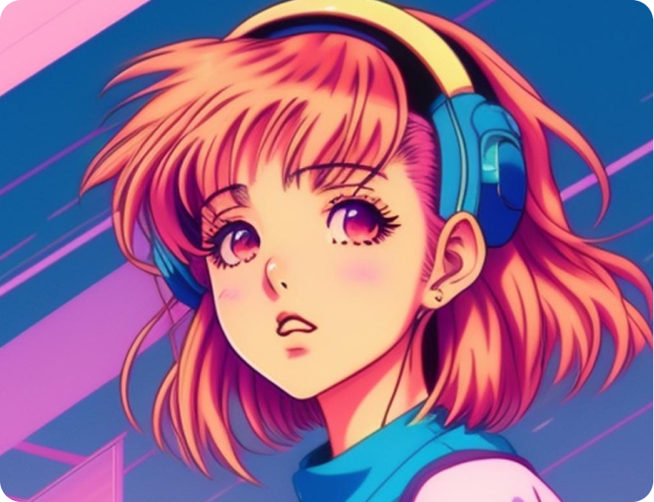 '90s girl anime with headphones