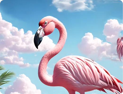 3d cartoon character of a flamingo