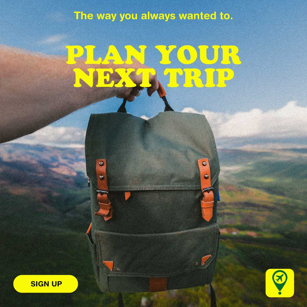 Adventure Awaits Green Backpack Ad